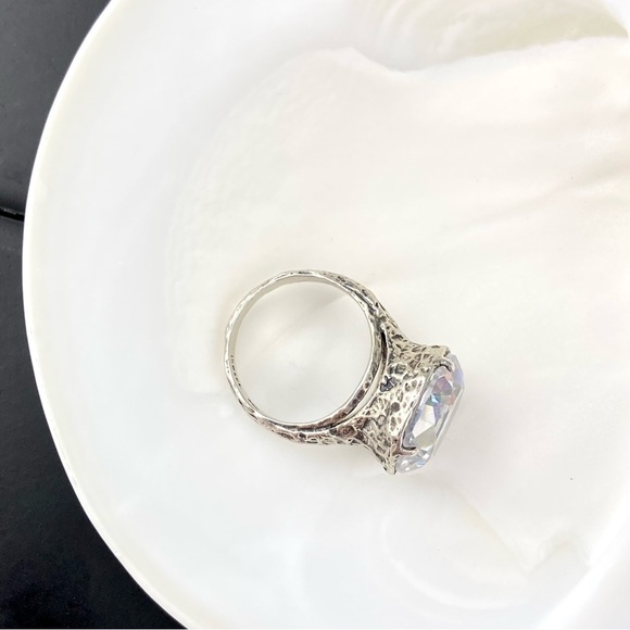 Huge Vintage Crystal Sterling Silver Israel Chunky Dinner Ring Size 8 - Picture 6 of 6